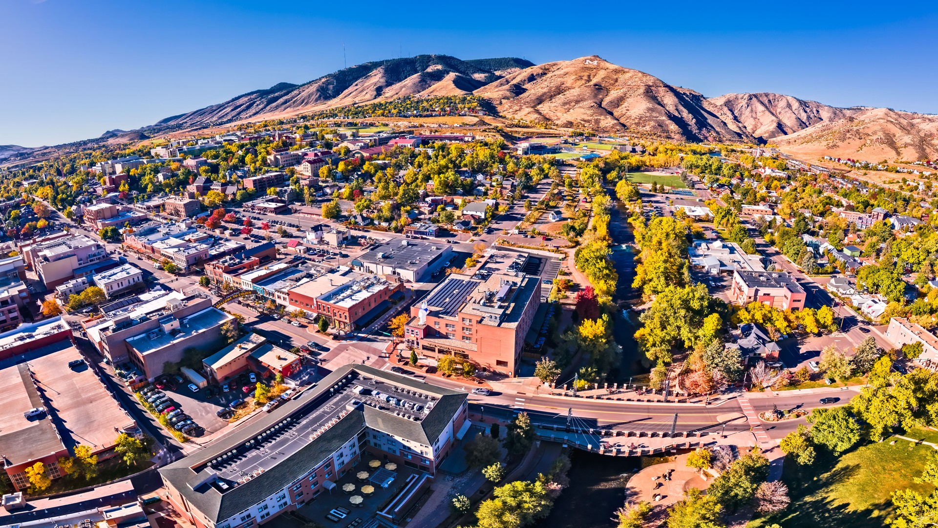 16x9 Panorama of Golden Colorado from drone